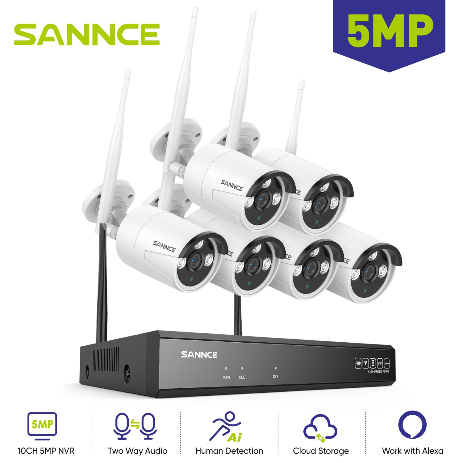 Home Security With Monitoring - SANNCE 6 adet 5MP Wifi kamera