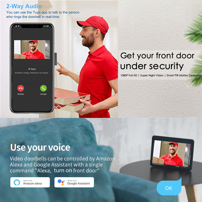 Tuya akıllı 1080P kapı zili ka - Home Security Doorbell Camera incelemesi ve fiyatı